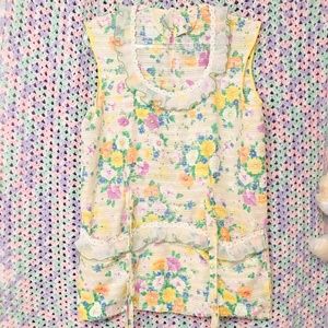 Vintage 70s Yellow Floral Smock Apron OOAK